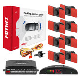Parkeringsassistentsystem med 8 sorte sensorer og LED-display