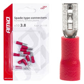 Røde isolerede hun-fladstik på 3,8 mm