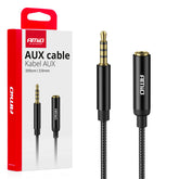 AUX-forlængerledning med 3,5 mm han- og hunstik