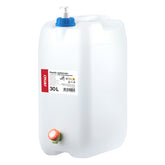 Hvid 30 liters vanddunk med hane og sæbedispenser