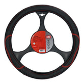 Carpoint ratbetræk i PU-læder, sort med røde detaljer, 37-39 cm