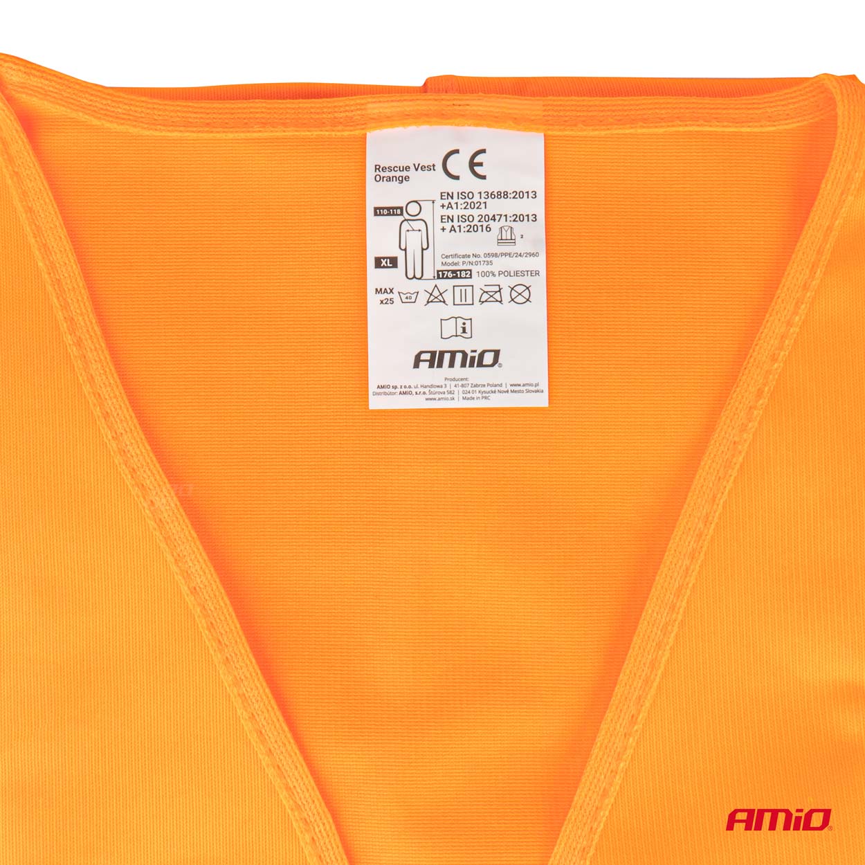 Refleksvest i orange polyester med velcrolukning
