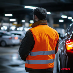 Orange XL refleksvest med refleksbånd set forfra