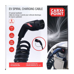 Carpoint spiralladekabel til elbiler Type 2 til Type 2, 32 A, 3-faset, 6 meter