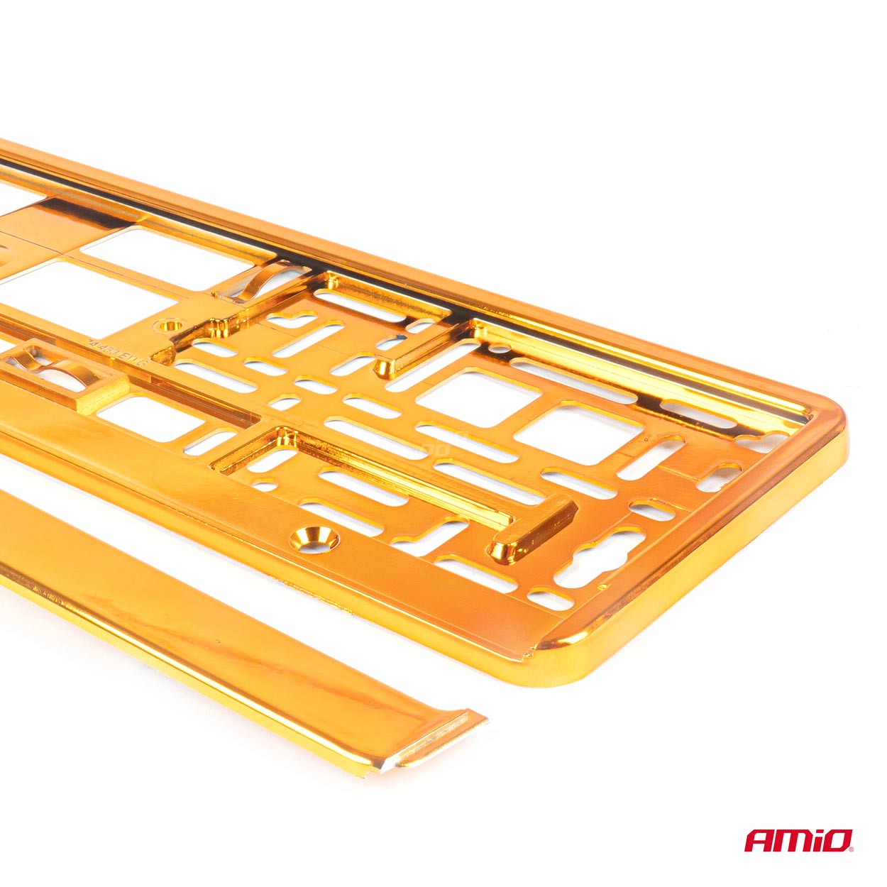 Metallic orange nummerpladeramme set fra siden