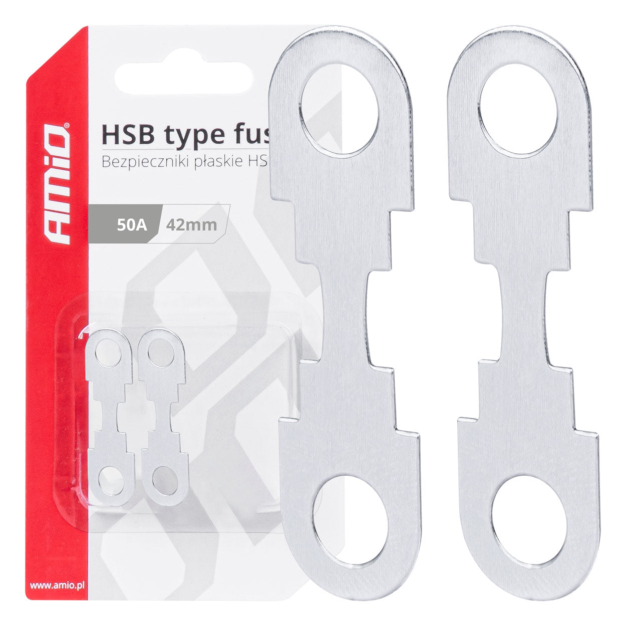 Fladsikringer type HSB 50 A med mål på 42 x 12 mm