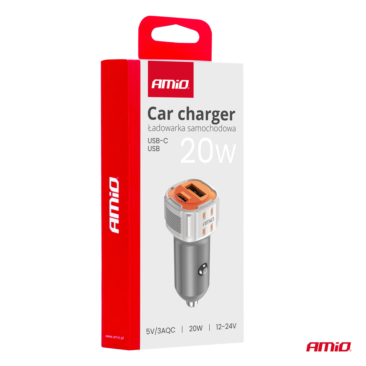 Hvid kompakt billader med USB-A og USB-C