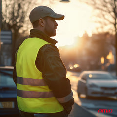 Gul refleksvest i størrelse XL set fra siden