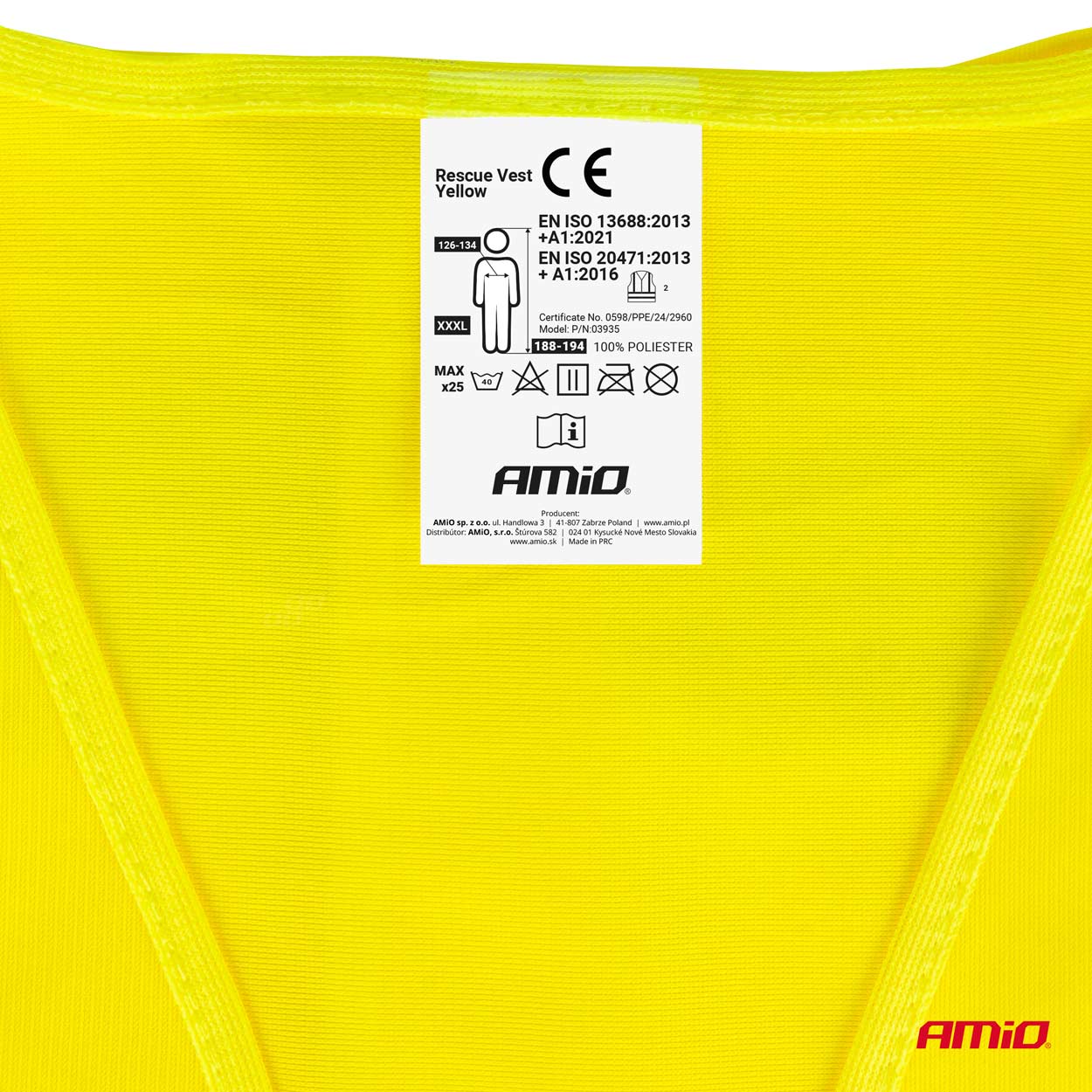 Gul refleksvest i størrelse XXXL set bagfra