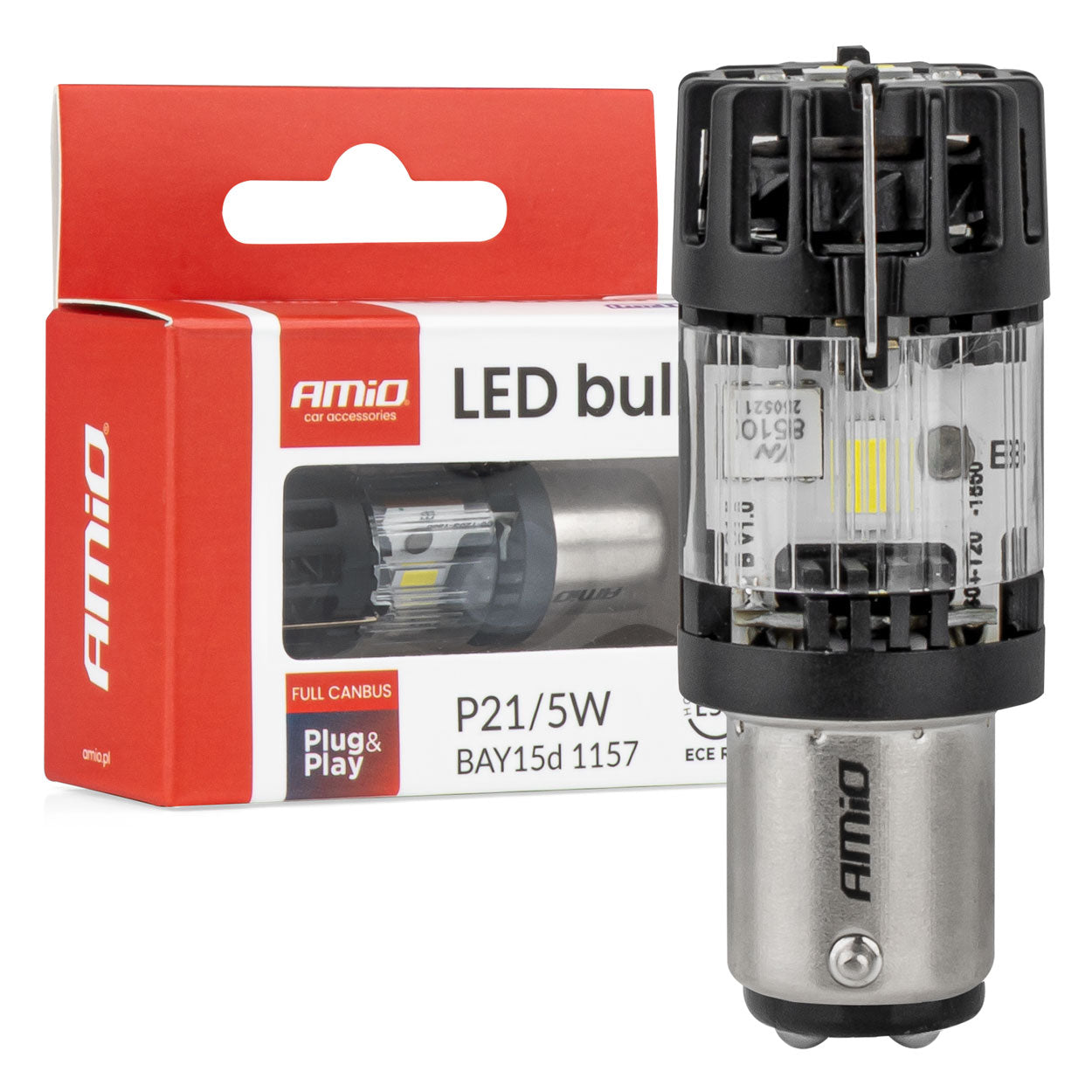 Hvid LED-pære med BAY15D P21/5W-sokkel og FULL CANBUS