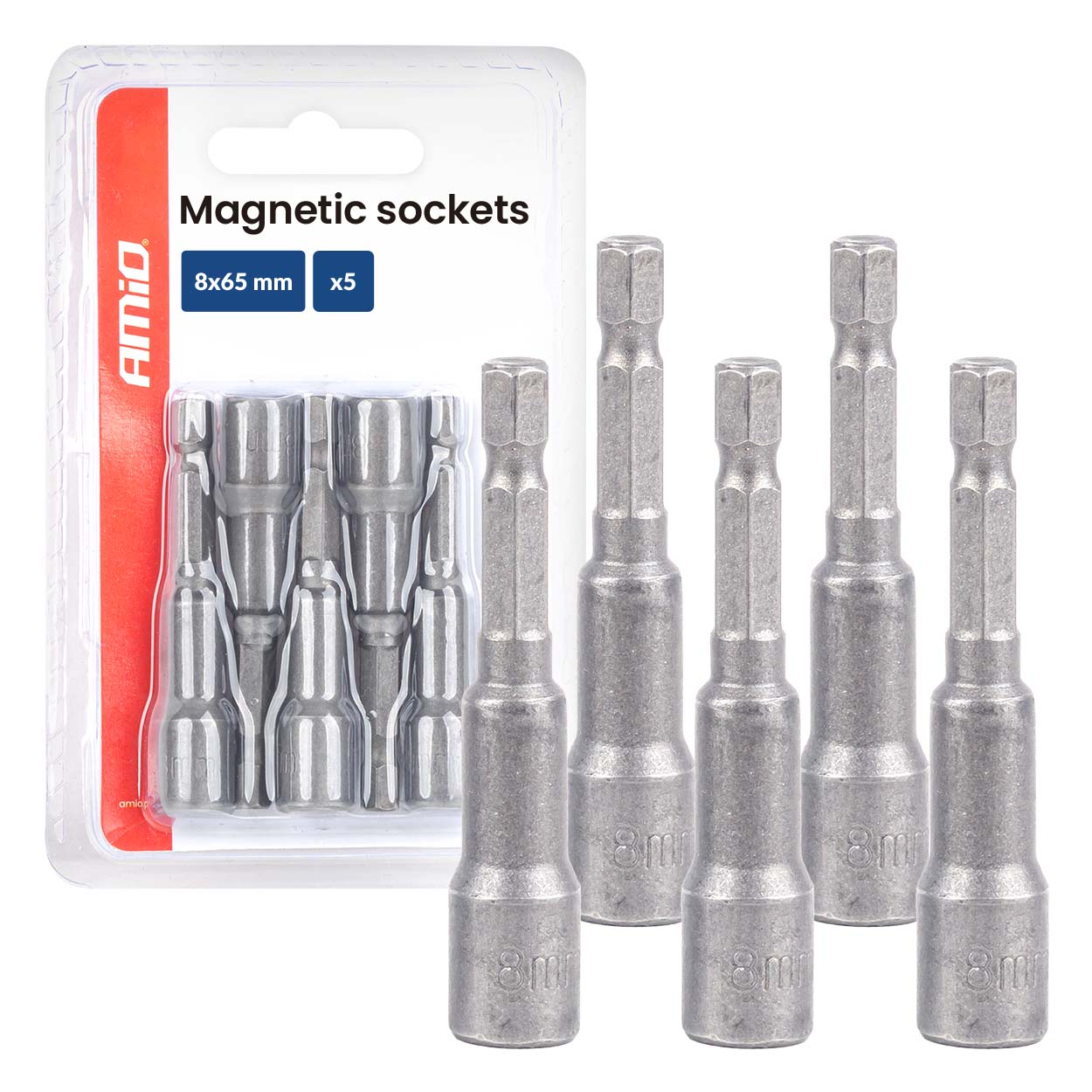 Sæt med magnetiske toppe på 8 x 65 mm