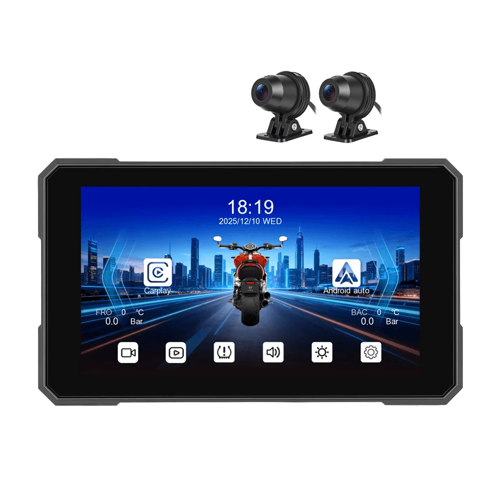 5” motorcykel skærm med CarPlay, Android Auto, AirPlay, DVR og TPMS
