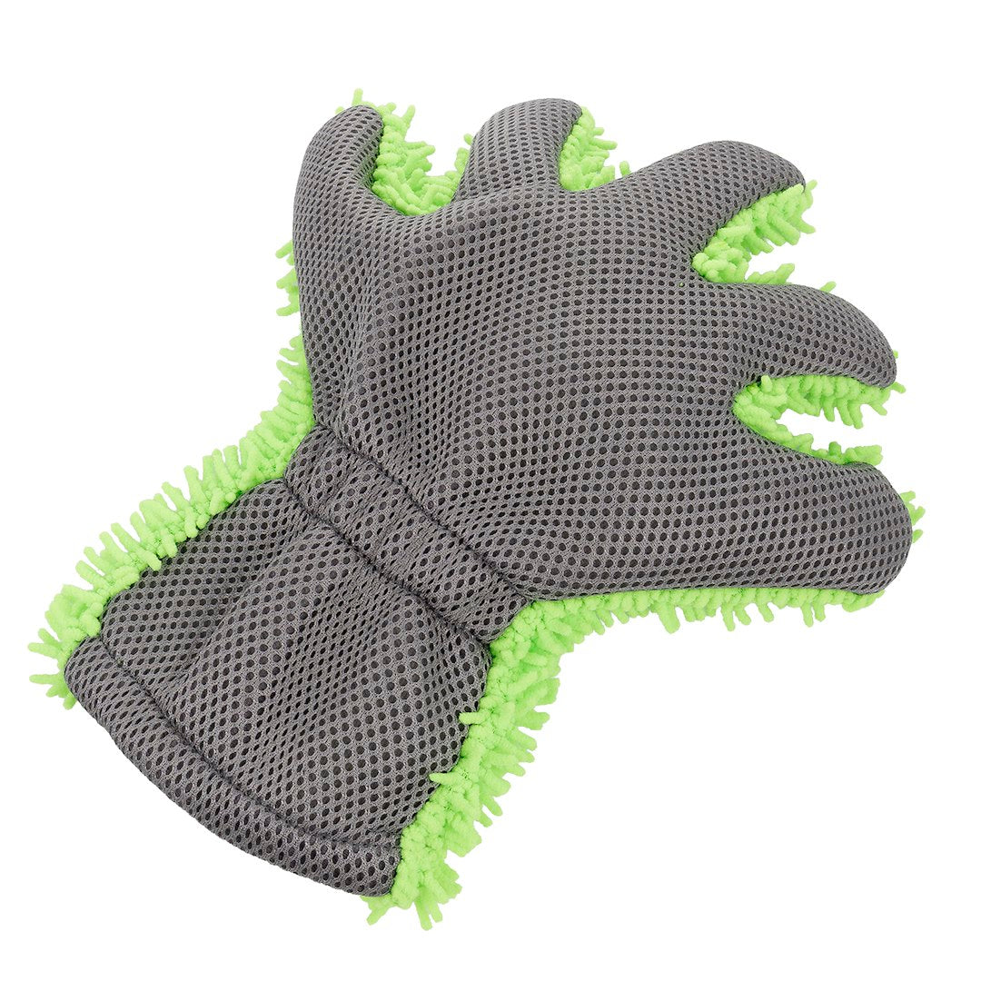 Vaskehandske i mikrofiber med chenillefingre og mesh