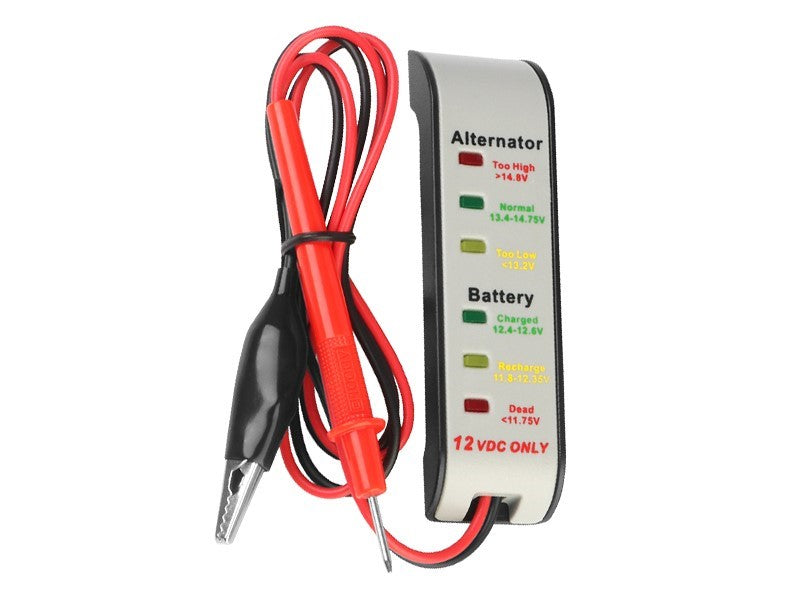 Batteri- og generatortester 12V med krokodilleklemme og probe