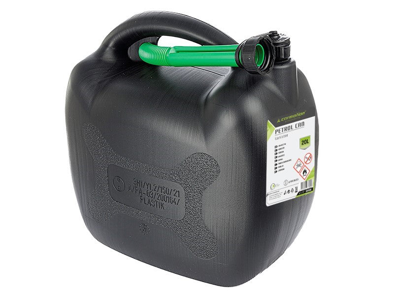 Oval benzindunk i plast 20 liter i sort med låg