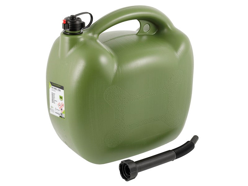 Oval brændstofdunk 20 liter i khaki med tragt