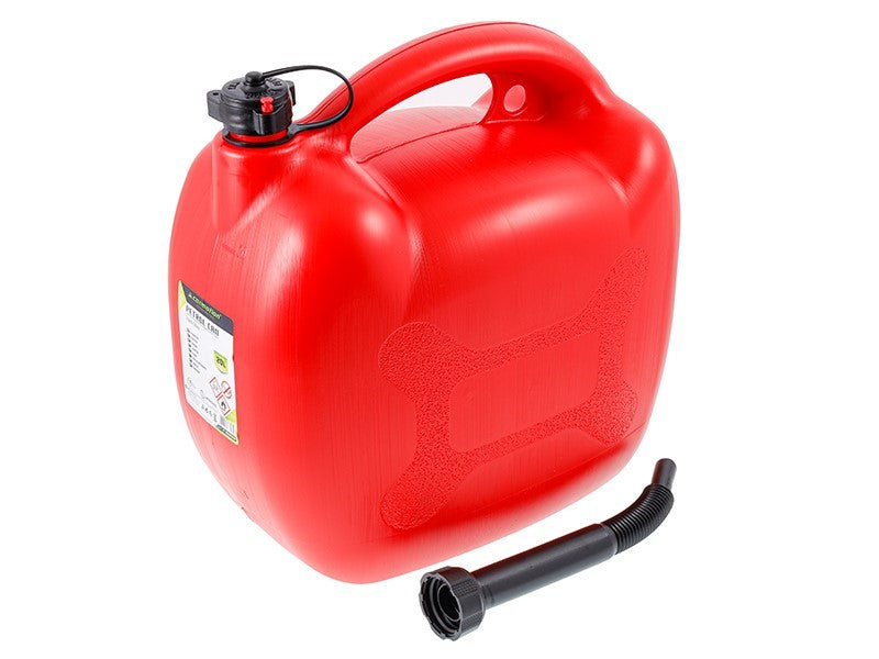 Rød oval benzindunk i plast med 20 liters kapacitet