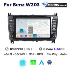 Mercedes-Benz W203 mm. - 7" Radio m. Apple CarPlay og Android Auto 26,0 cm. (4+64GB)