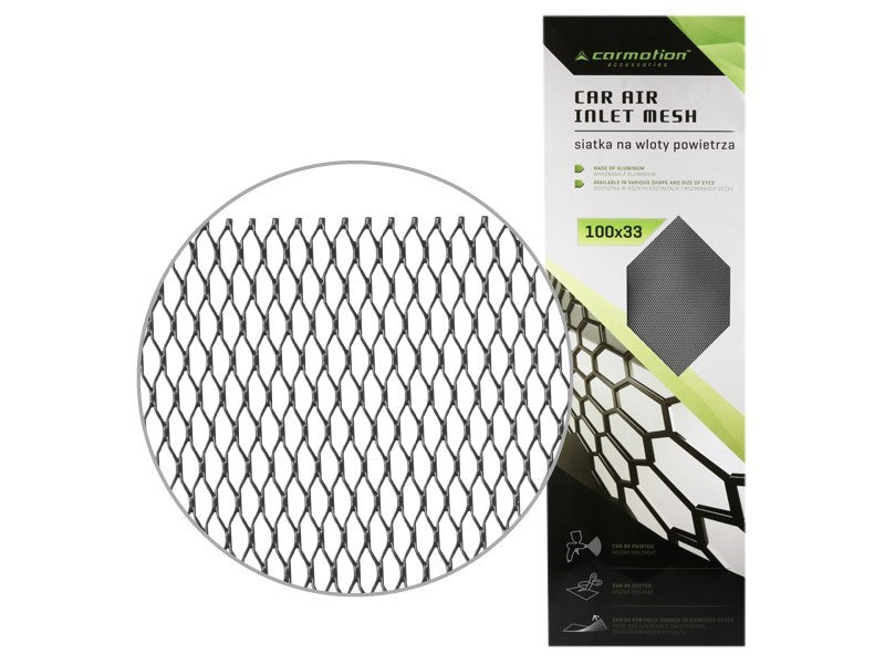 Sort aluminium luftindtagsnet i honeycomb-design, 8x25 mm, 100x33 cm