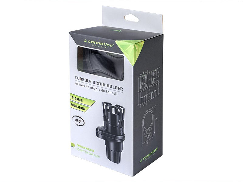 Foldbar drikkeholder til bilkonsol med roterbar top