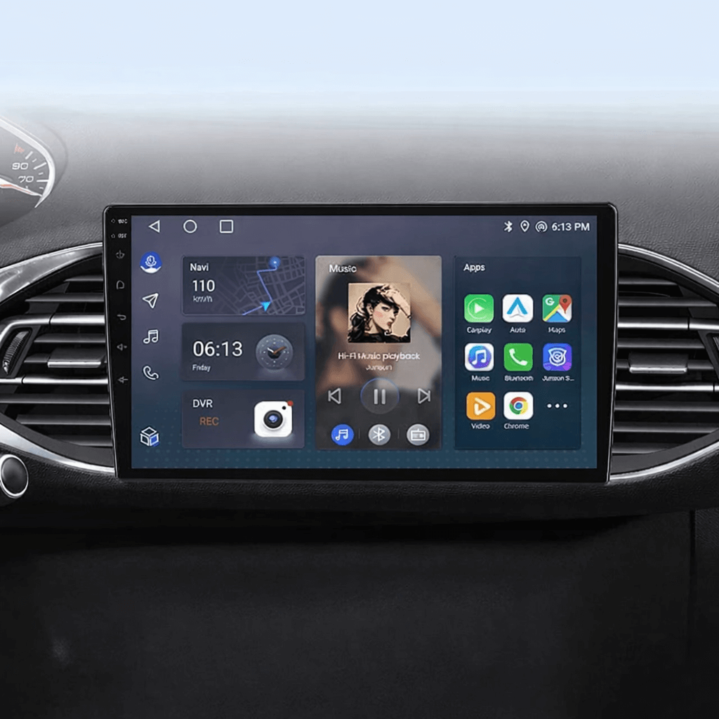 Peugeot 308 13-21 - 9" Radio m. Apple CarPlay og Android Auto i bilens instrumentbord.
