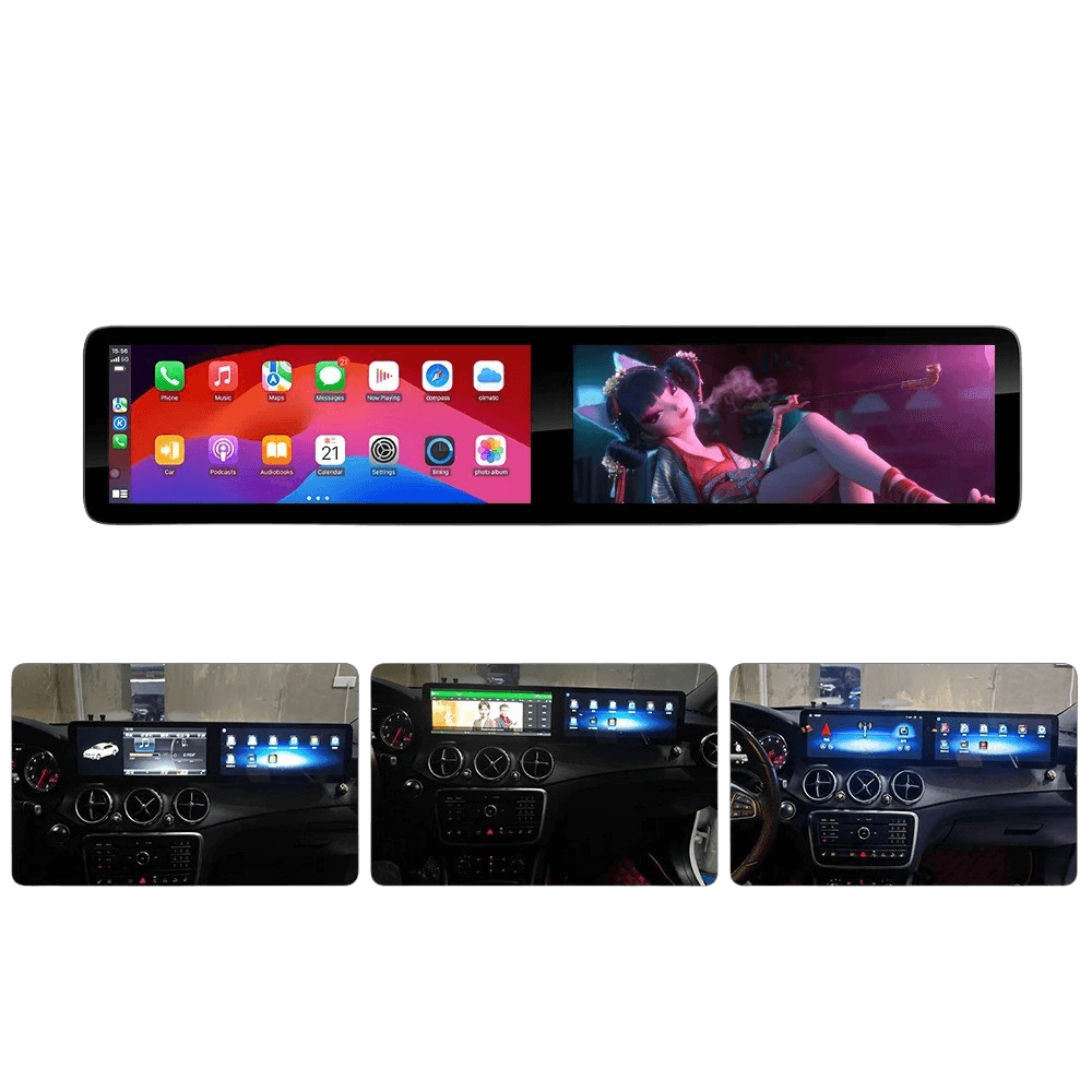 Mercedes A/CLA/GLA - 2x 12.3" skærm m. Apple CarPlay og Android Auto – Bilmedie.dk