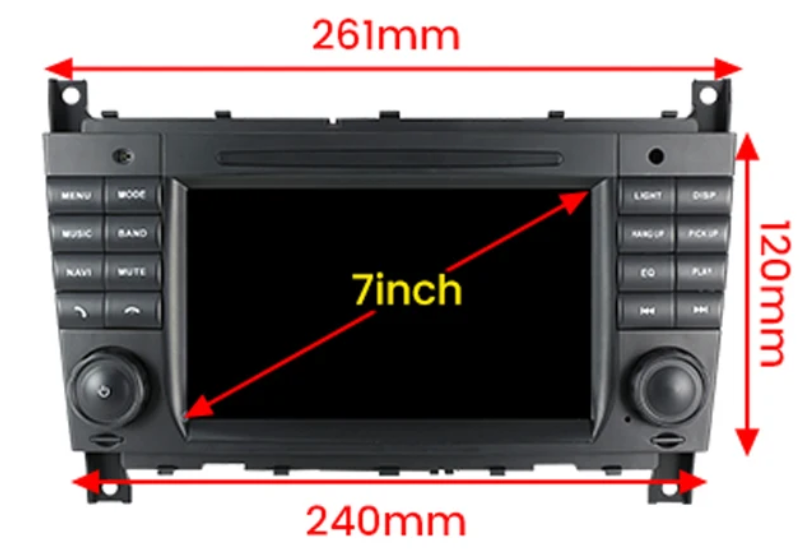 Mercedes-Benz W203 mm. - 7" Radio m. Apple CarPlay og Android Auto 26,0 cm. (4+64GB)