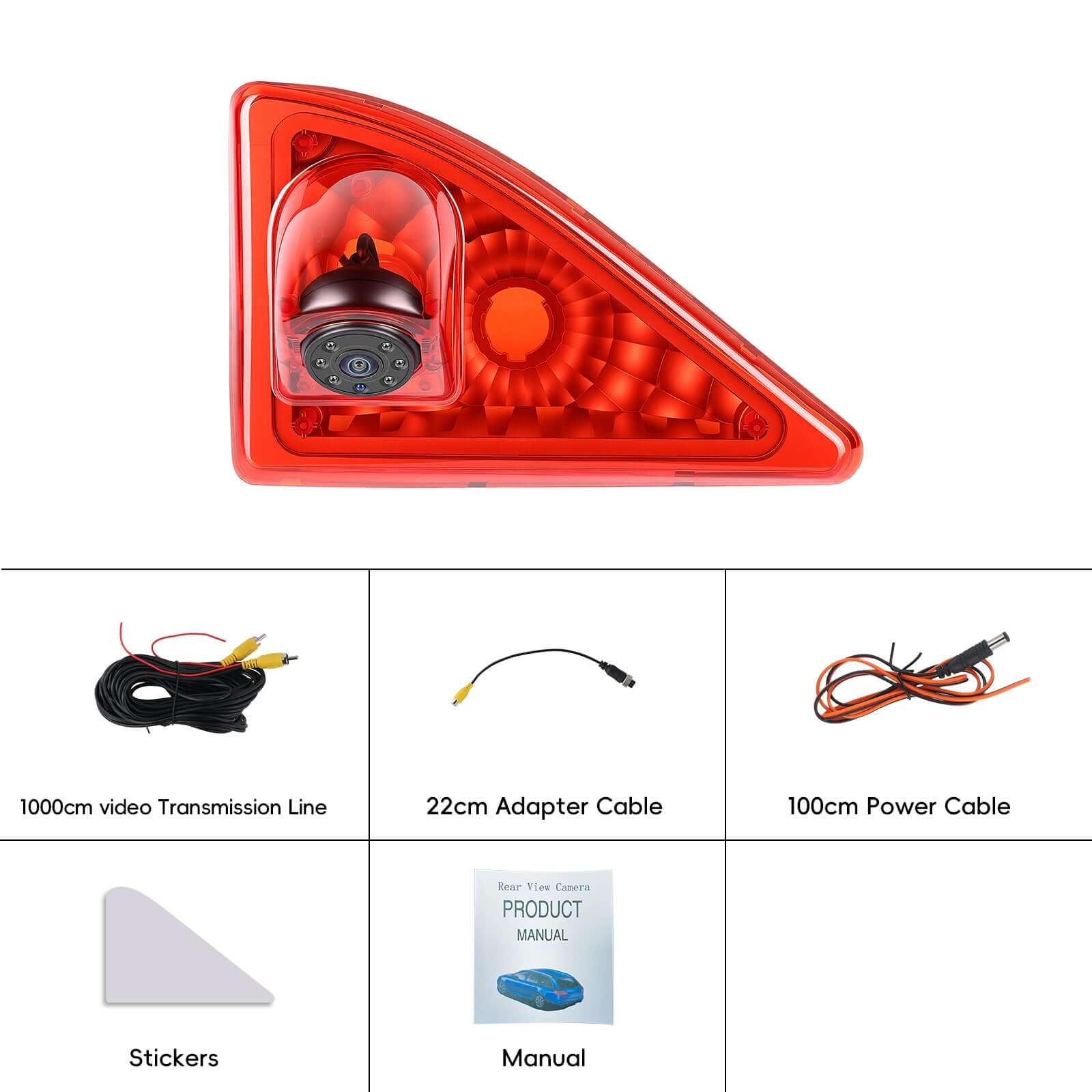 Bakkamera til Nissan NV400 / Opel Movano / Renault Master (2010–2016) med rødt lys og tilbehør.