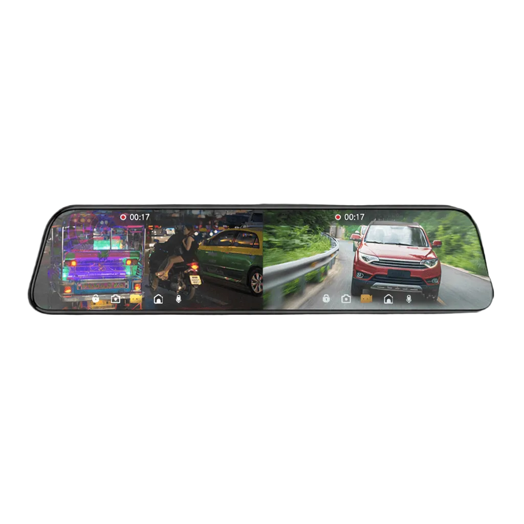 Bakspejl Dashcam med For- og Bakkamera – 10” IPS Touchskærm, Full HD 1080P videooptagelse fra både for- og bagside
