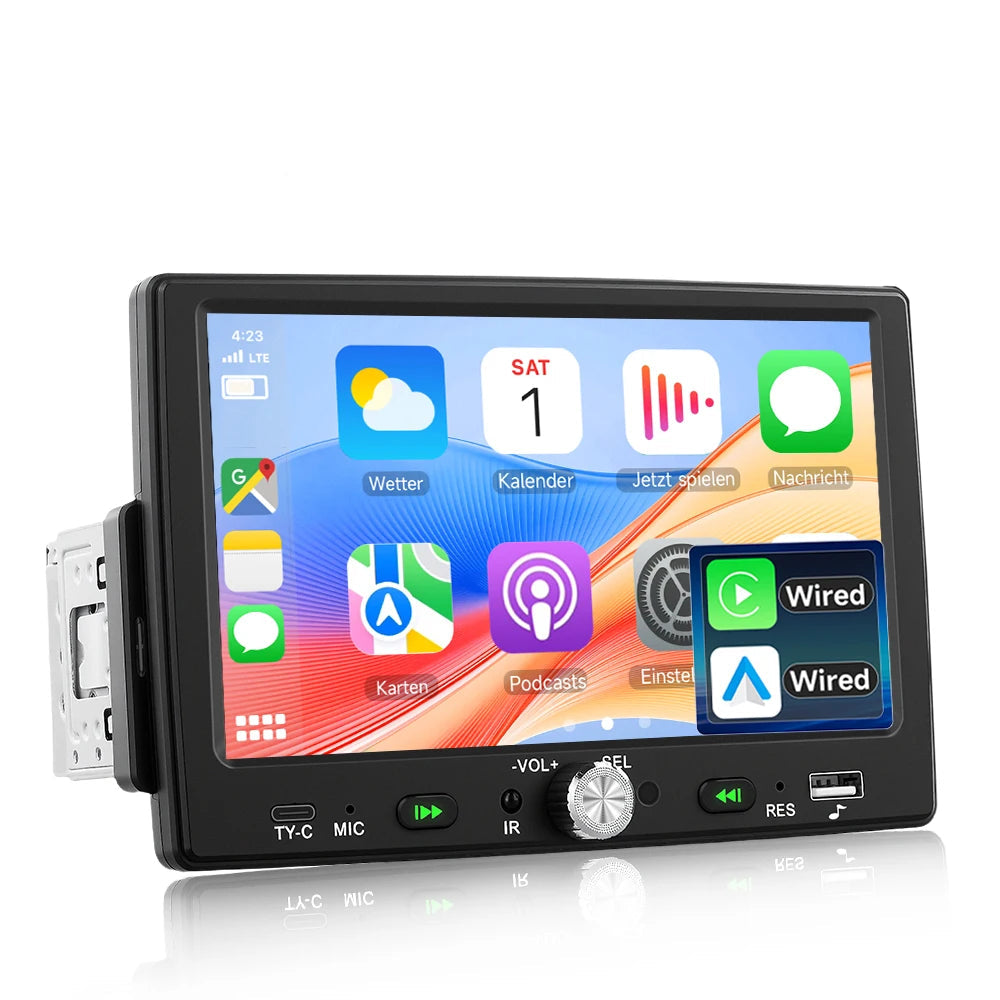 7" 1 DIN Bilradio med Apple CarPlay og Android Auto – Bluetooth 5.0, Touchskærm og USB