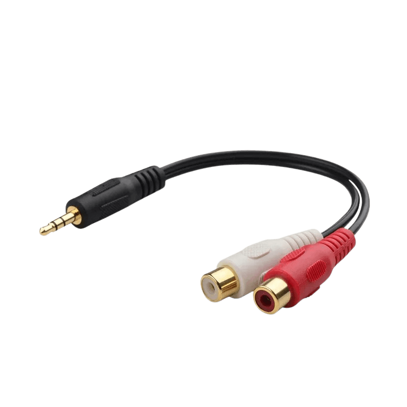 3,5 mm AUX jack (han) til RCA (hun) splitter med 1 jack og 2 RCA-stik