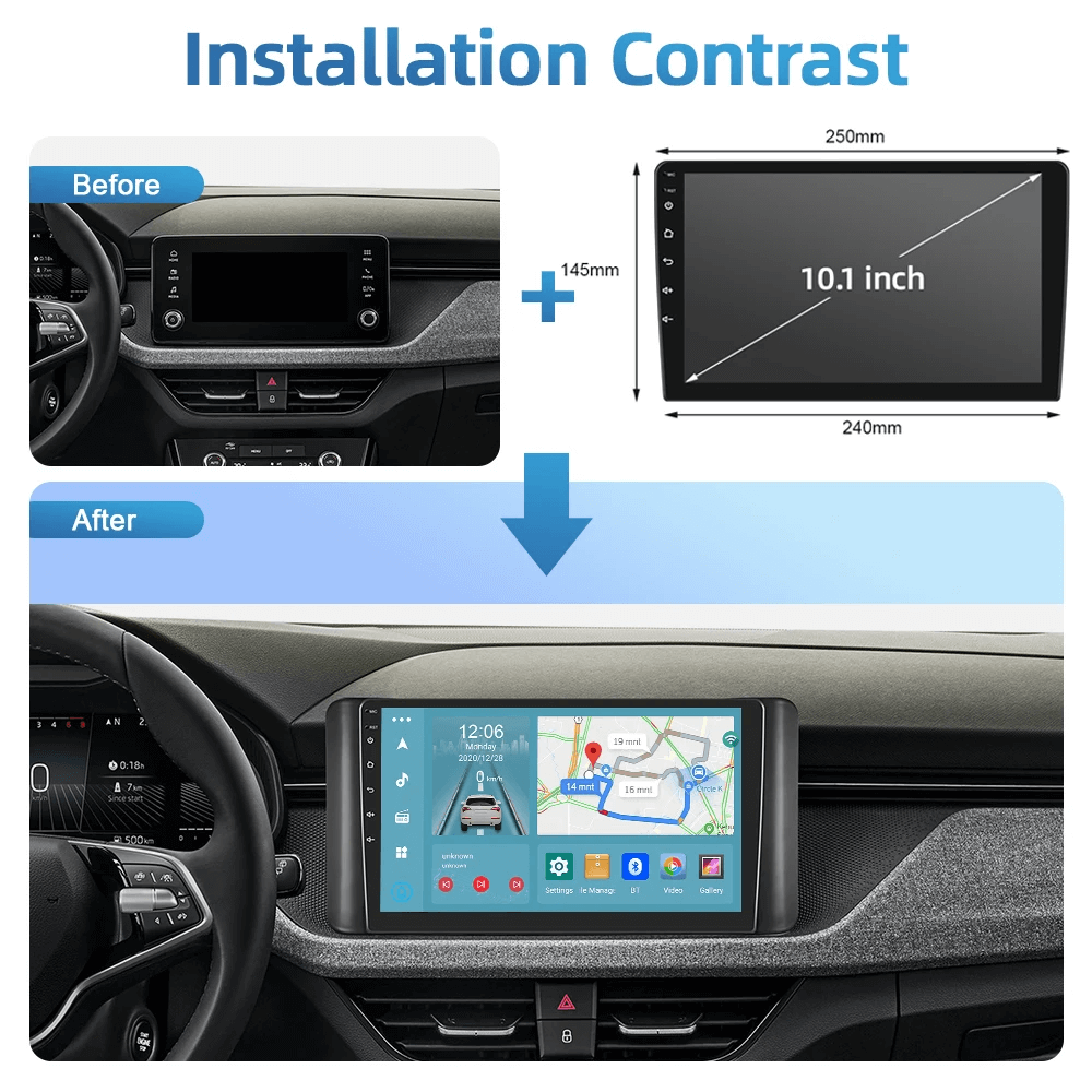 Installation contrast of VW Polo/Skoda Scala/Skoda Kamiq 20-25 – 10,1" Radio med Apple CarPlay og Android Auto
